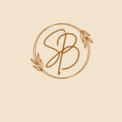 Monogram 'SB' with leaf designs on a beige background